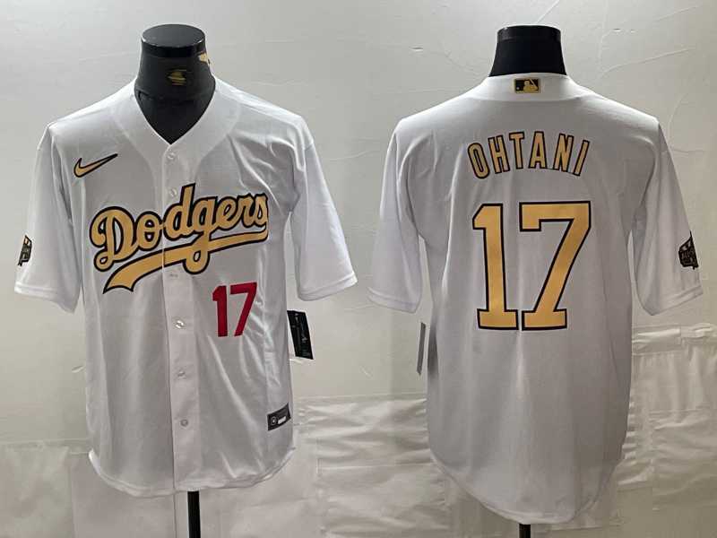 Mens Los Angeles Dodgers #17 Shohei Ohtani Number White 2022 All Star Stitched Cool Base Nike Jersey
